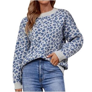 Grey & Blue Leopard Print Soft Sweater NWT